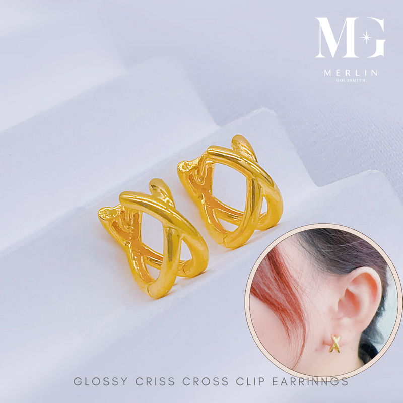 916 Gold Glossy Criss Cross Clip Earrings