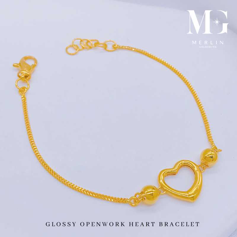 916 Gold Glossy Openwork Heart Bracelet