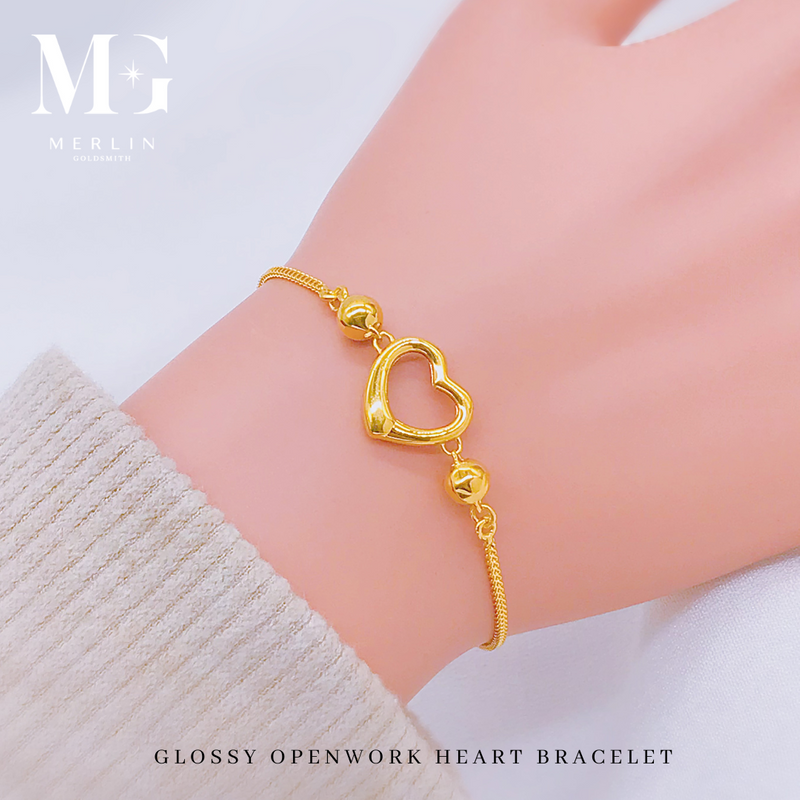 916 Gold Glossy Openwork Heart Bracelet