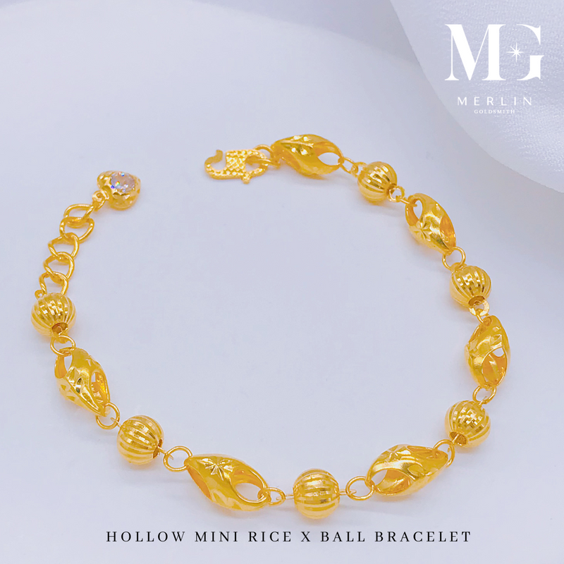 916 Gold Hollow Mini Rice x Ball Bracelet