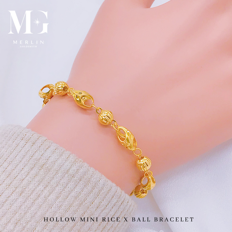 916 Gold Hollow Mini Rice x Ball Bracelet