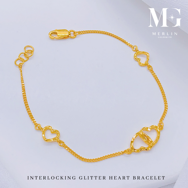 916 Gold Interlocking Glossy Heart Bracelet