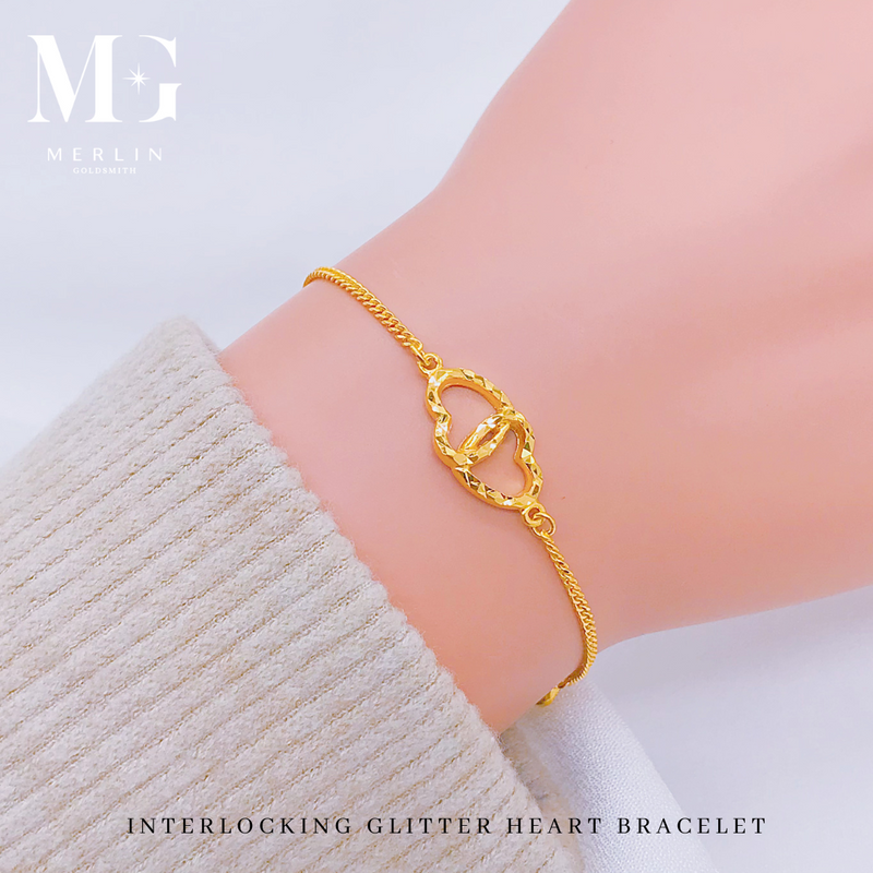 916 Gold Interlocking Glossy Heart Bracelet