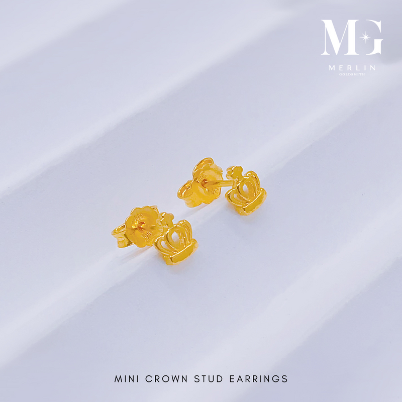 916 Gold Mini Crown Stud Earrings