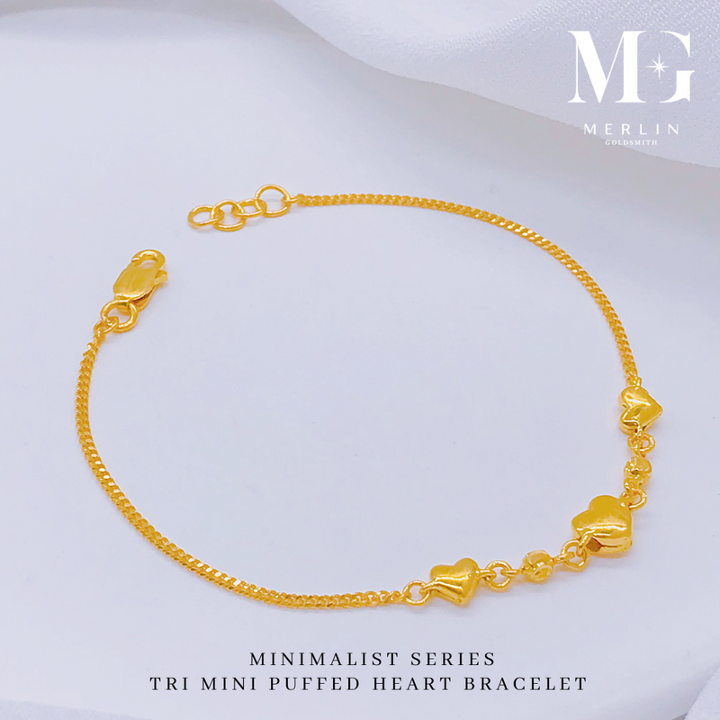 916 Gold Minimalist Series - Tri Mini Puffed Heart Bracelet