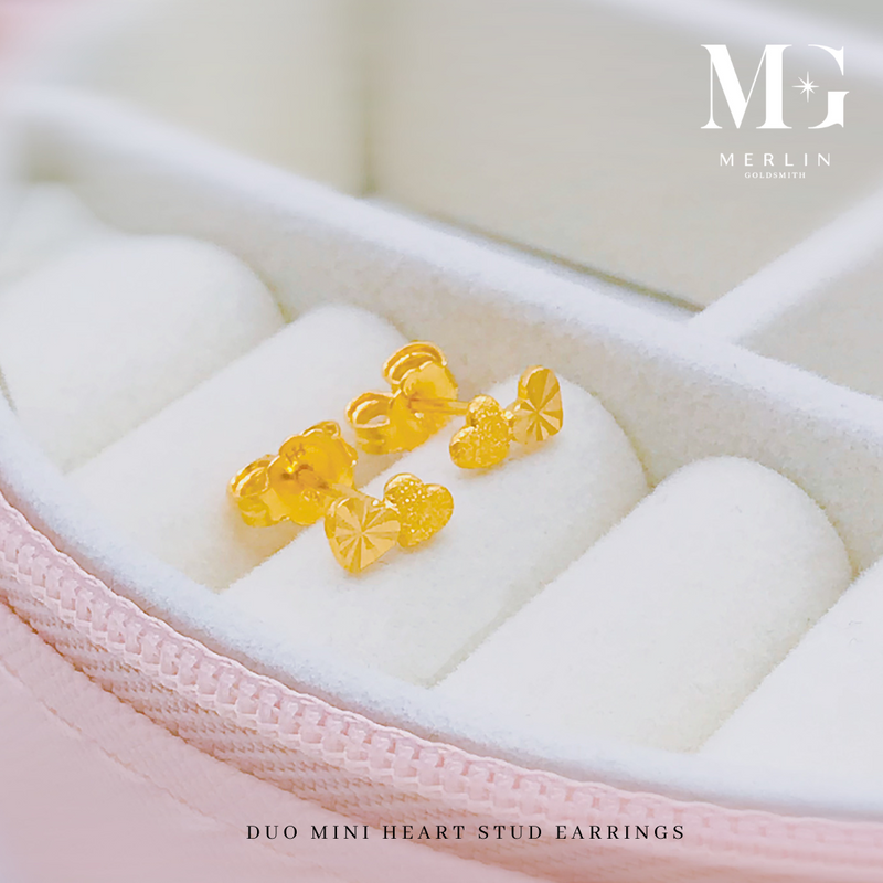 916 Gold Duo Mini Heart Stud Earrings