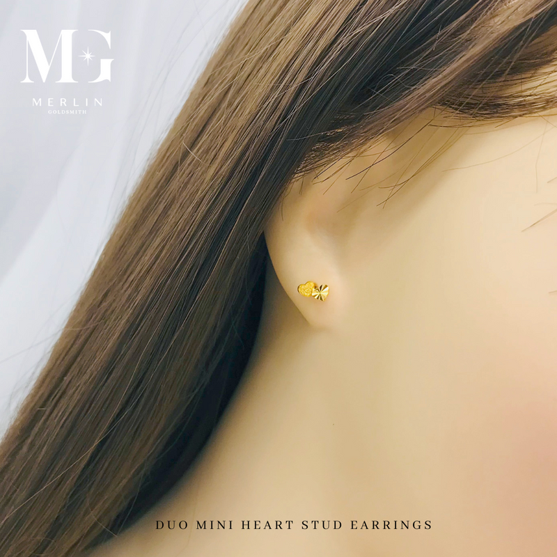 916 Gold Duo Mini Heart Stud Earrings