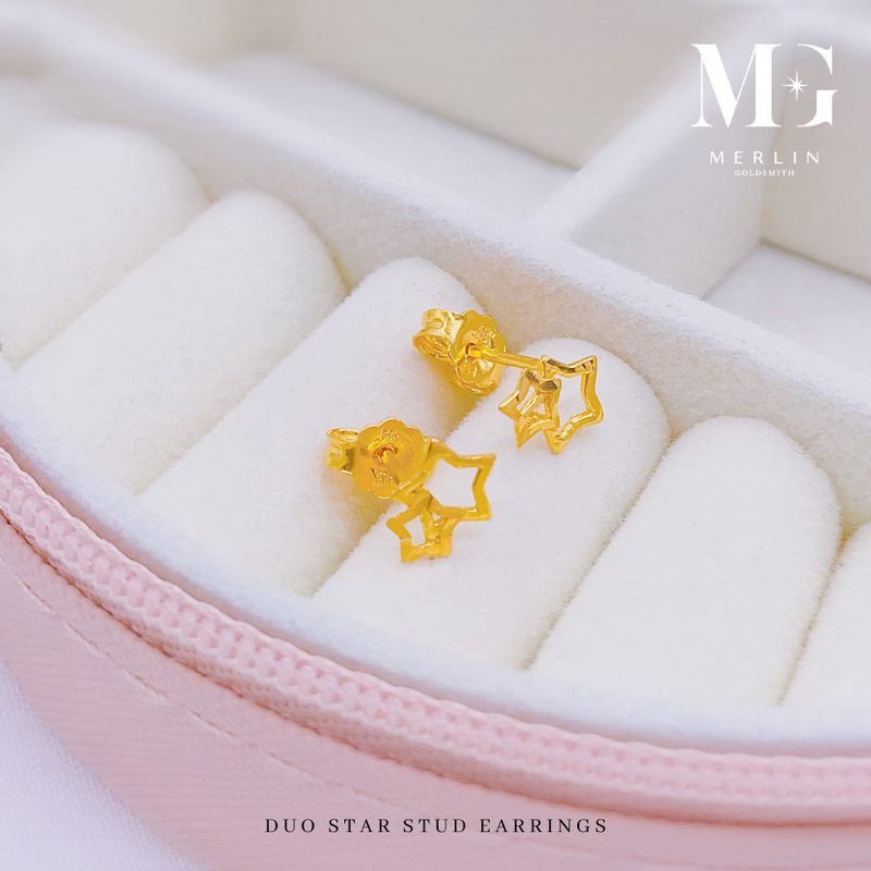 916 Gold Duo Star Stud Earrings