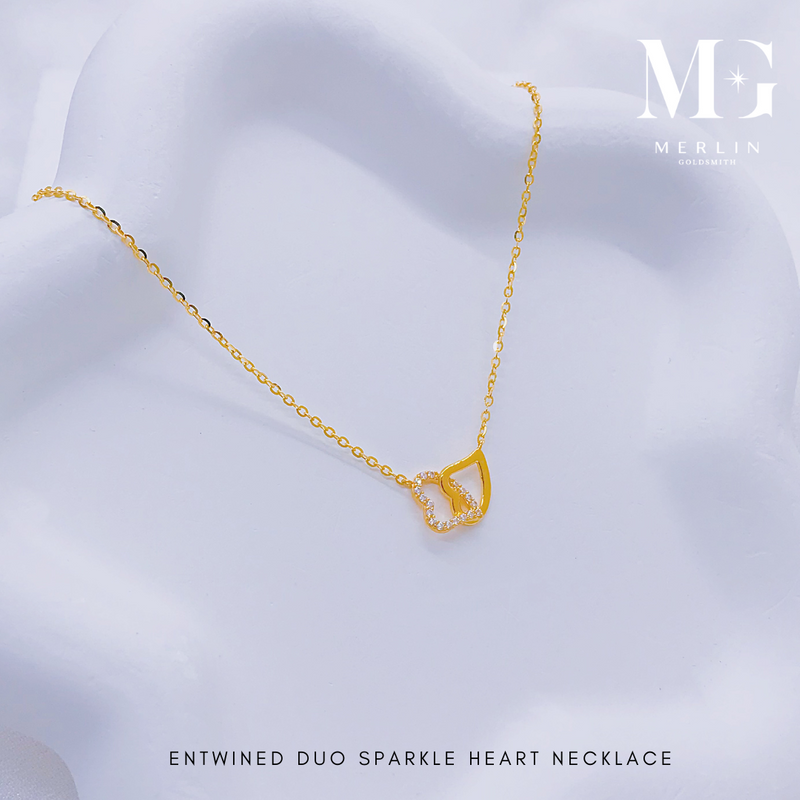 916 Gold Entwined Duo Sparkle Heart Necklace