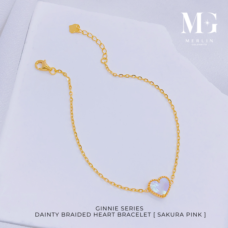 916 Gold Ginnie Series - Dainty Braided Heart Bracelet (Sakura Pink)