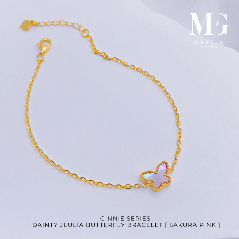 916 Gold Ginnie Series - Dainty Jeulia Butterfly Bracelet (Sakura Pink)