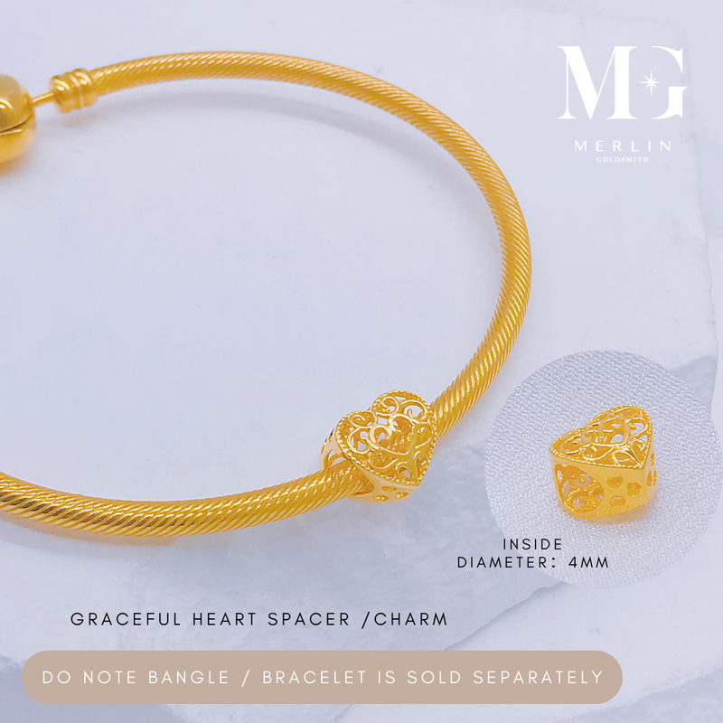 916 Gold Graceful Heart Spacer / Charm