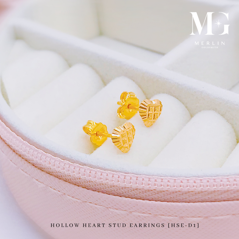 916 Gold Hollow Heart Stud Earrings [HSE-D1]