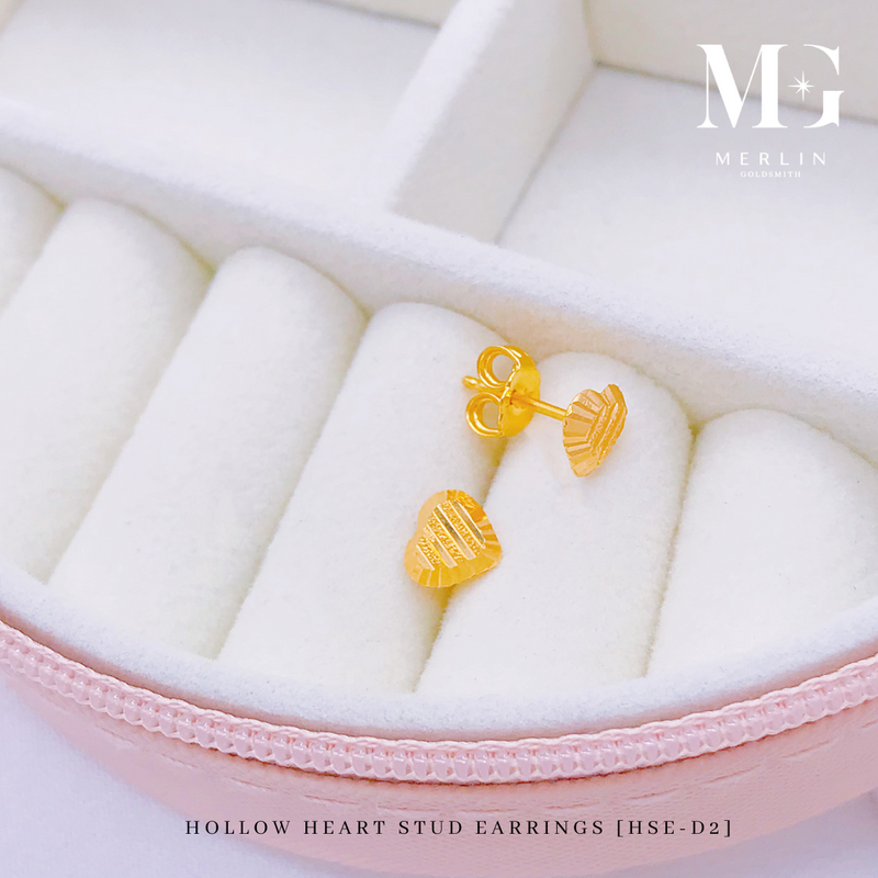 916 Gold Hollow Heart Stud Earrings [HSE-D2]