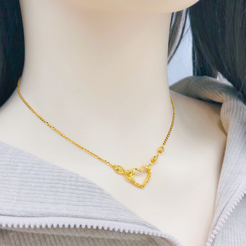 916 Gold Infinity x Openwork Glitter Heart Necklace