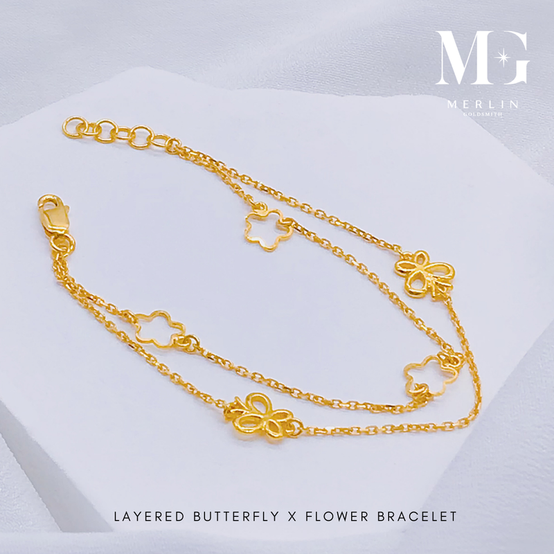 916 Gold Layered Butterfly x Flower Bracelet