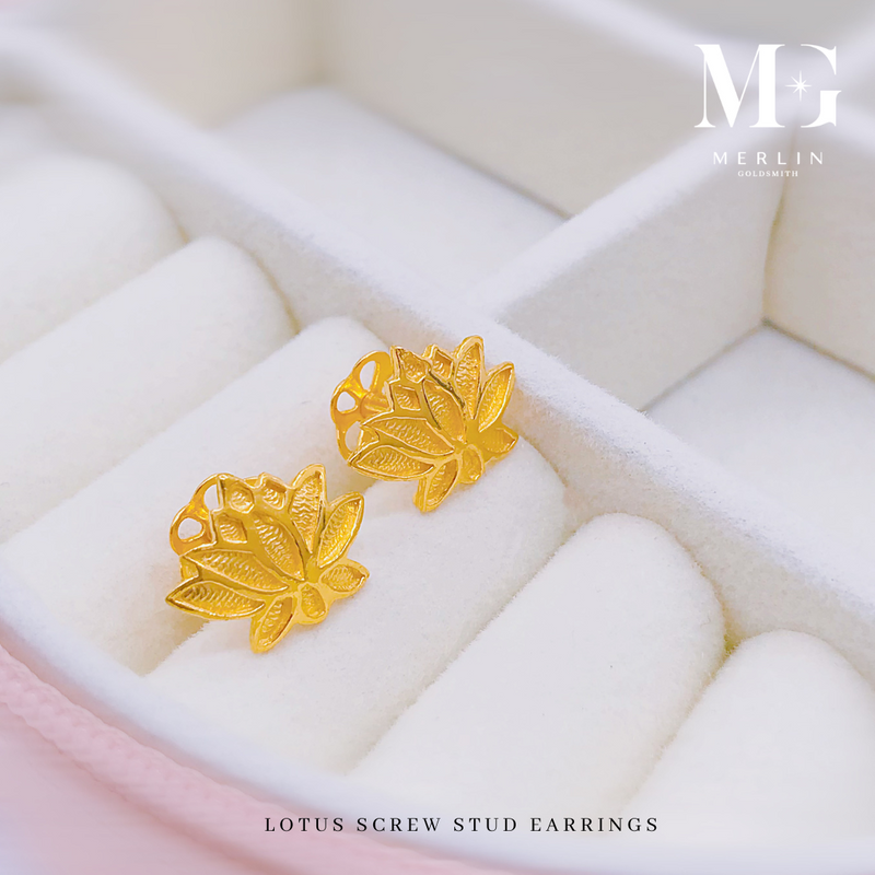 916 Gold Lotus Screw Stud Earrings