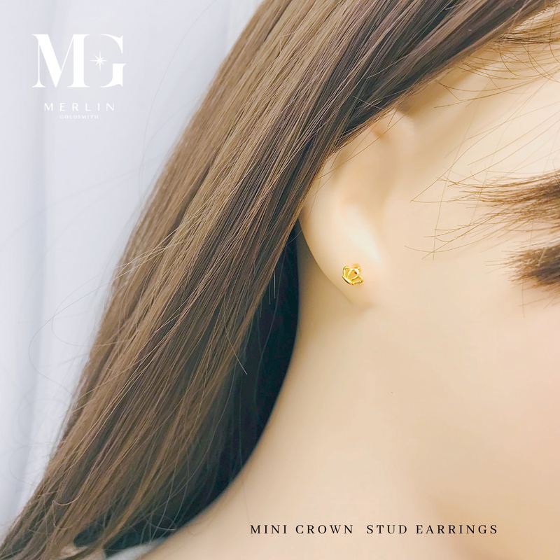 916 Gold Minimalist Crown Stud Earrings