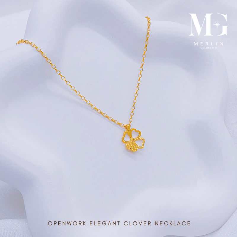 916 Gold Openwork Elegant Clover Necklace