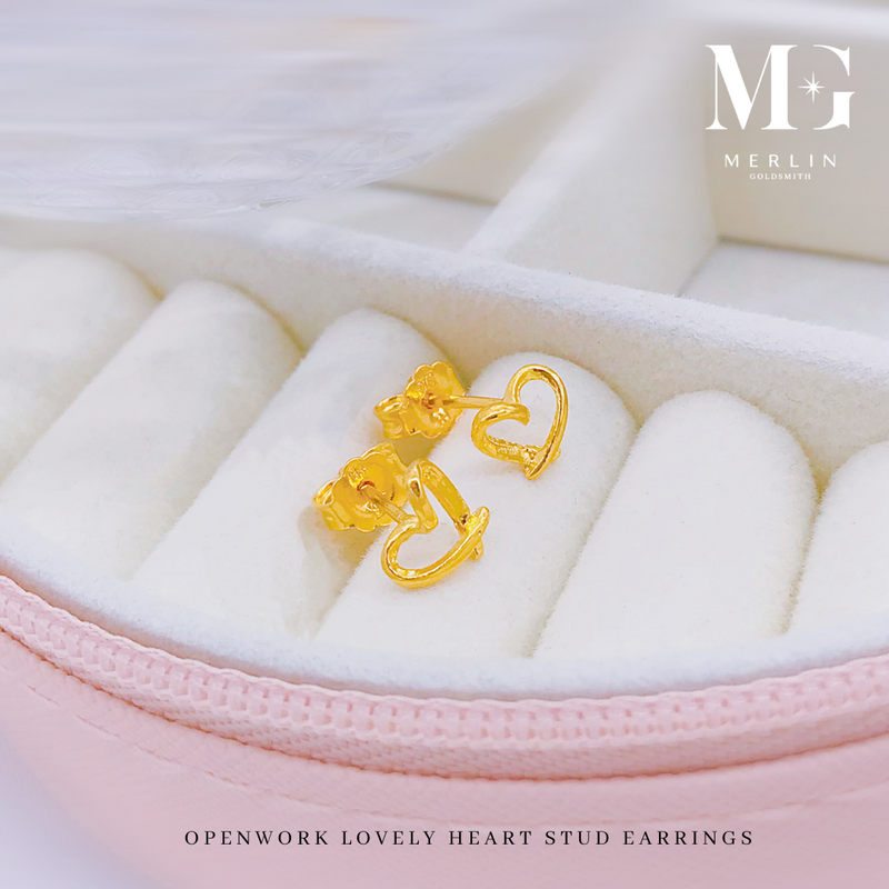 916 Gold Openwork Lovely Heart Stud Earrings