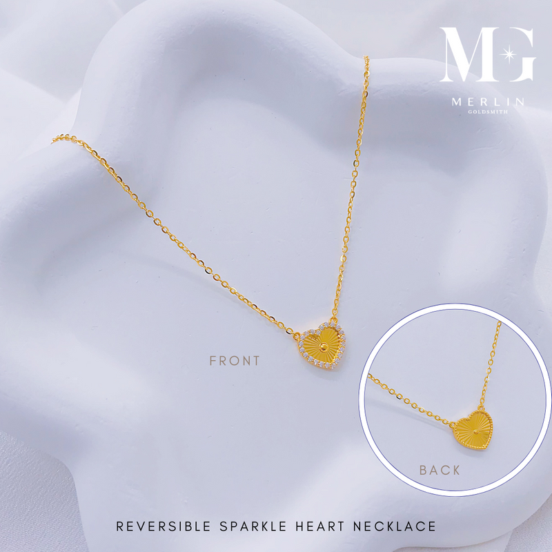 916 Gold Reversible Sparkle Heart Necklace