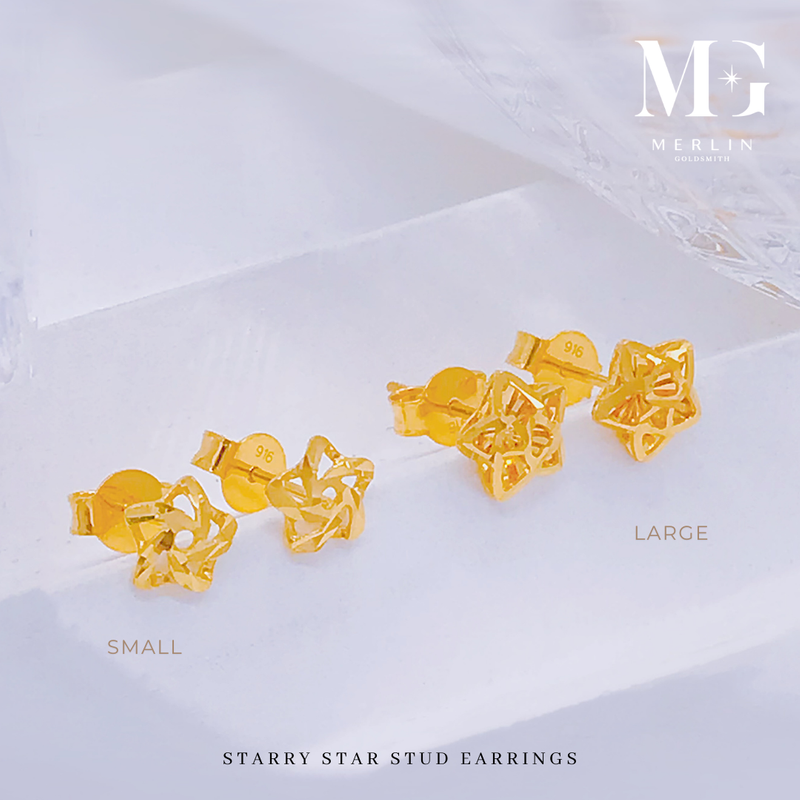 916 Gold Starry Star Stud Earrings (Small / Large)