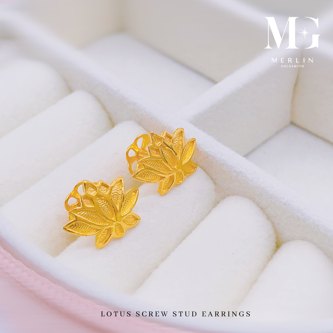 916 Gold Lotus Screw Stud Earrings | Merlin Goldsmith
