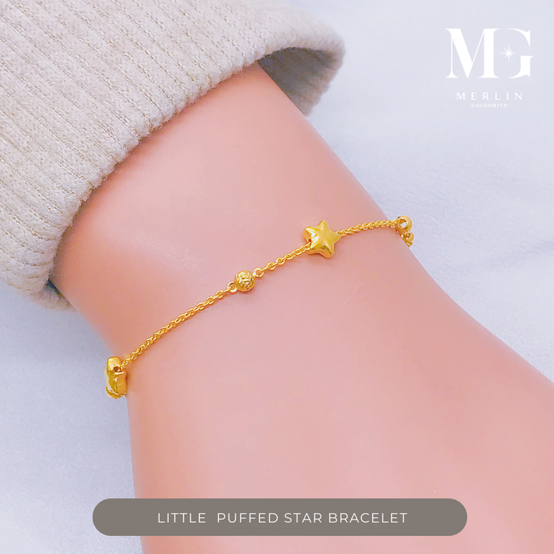 916 Gold Little Puffed Star Bracelet