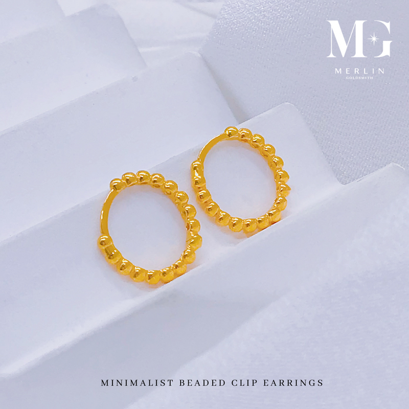 916 Gold Minimalist Beaded Clip Earrings