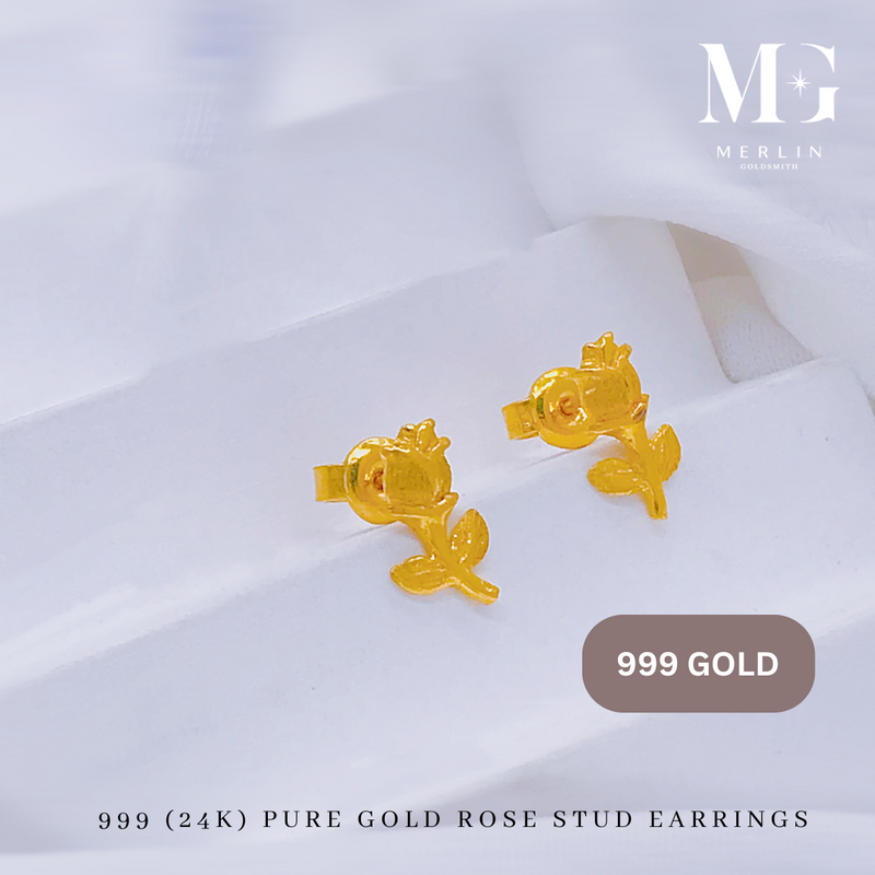 999 Gold Rose Stud Earrings