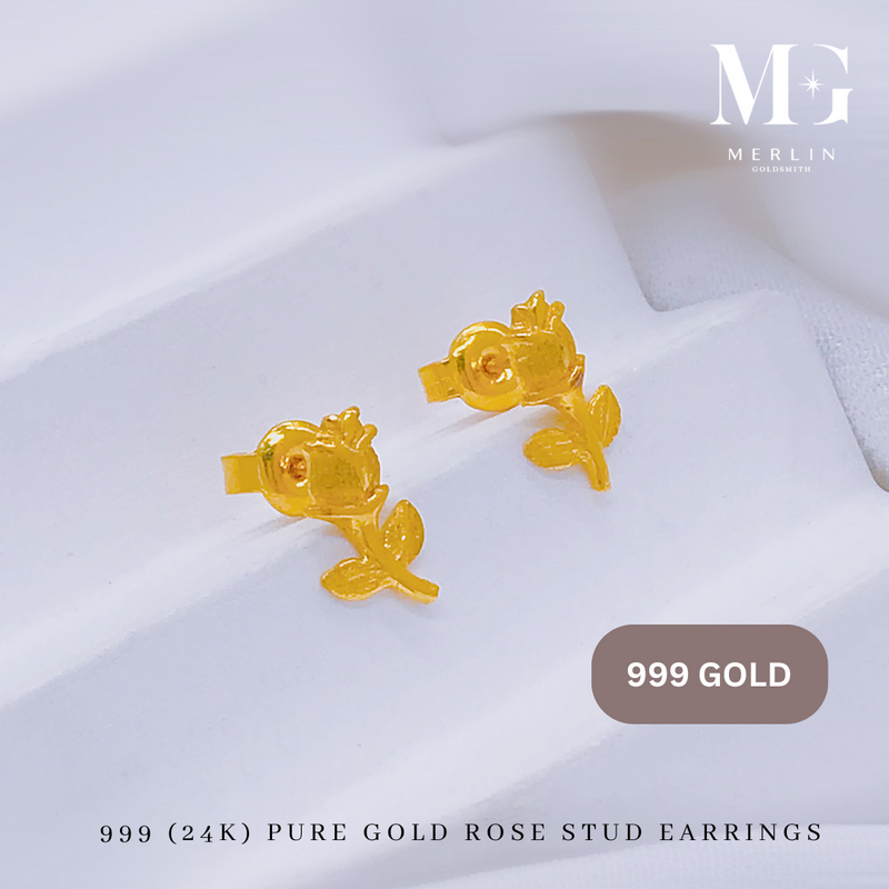 999 Gold Rose Stud Earrings