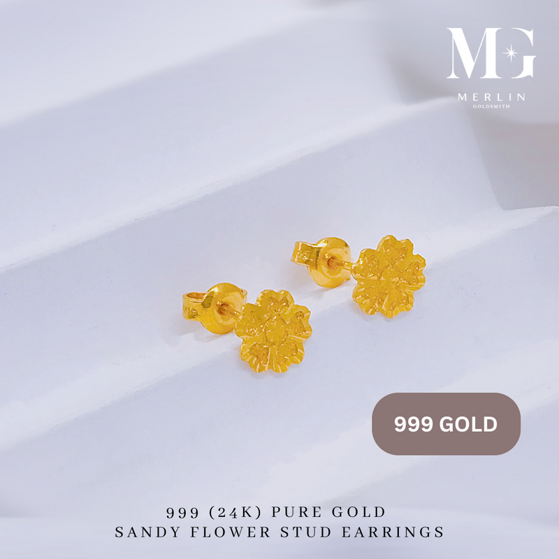 999 Gold Sandy Flower Stud Earrings