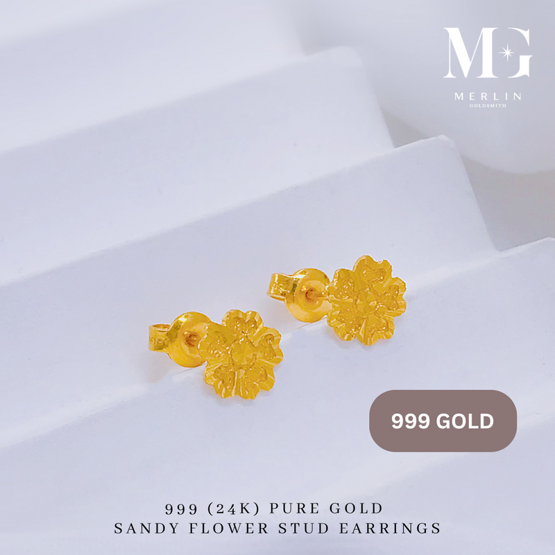 999 Gold Sandy Flower Stud Earrings