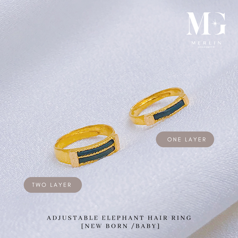 916 Gold Adjustable Elephant Hair Ring (Newborn / Baby) - One Layer / Two Layer