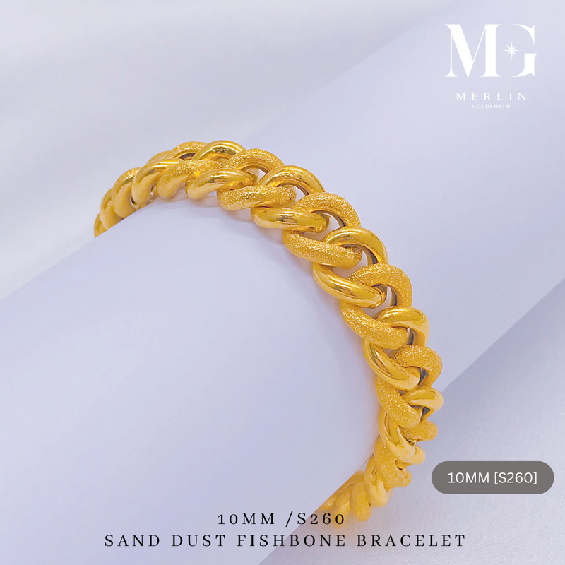 916 Gold Sand Dust Cutting Fishbone Bracelet [S260 / 10MM]