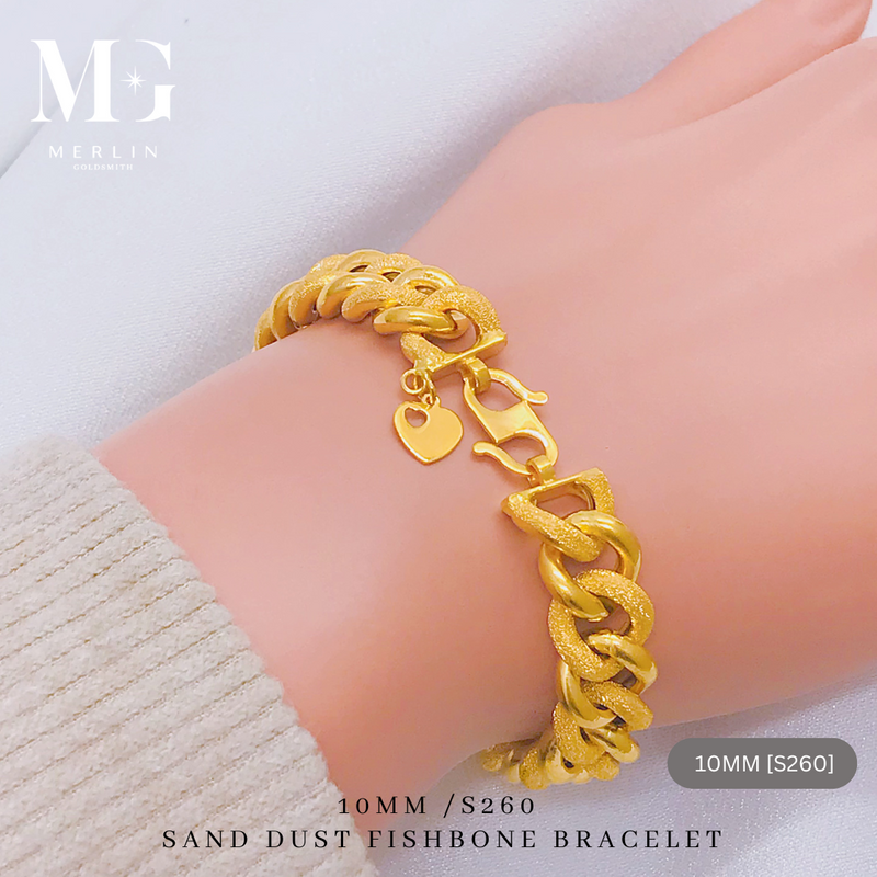 916 Gold Sand Dust Cutting Fishbone Bracelet [S260 / 10MM]