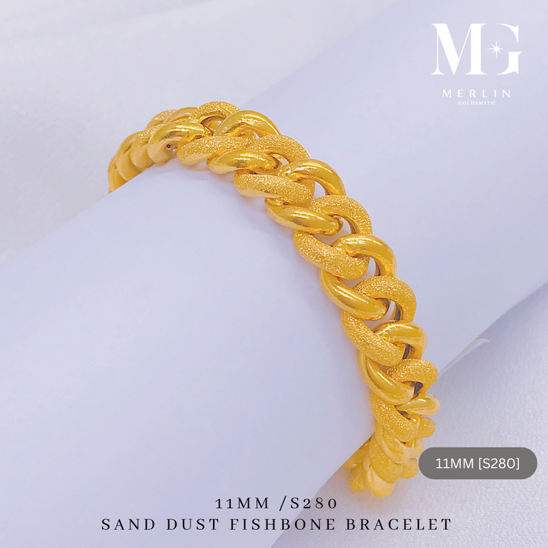 916 Gold Sand Dust Cutting Fishbone Bracelet [S280 / 11MM]