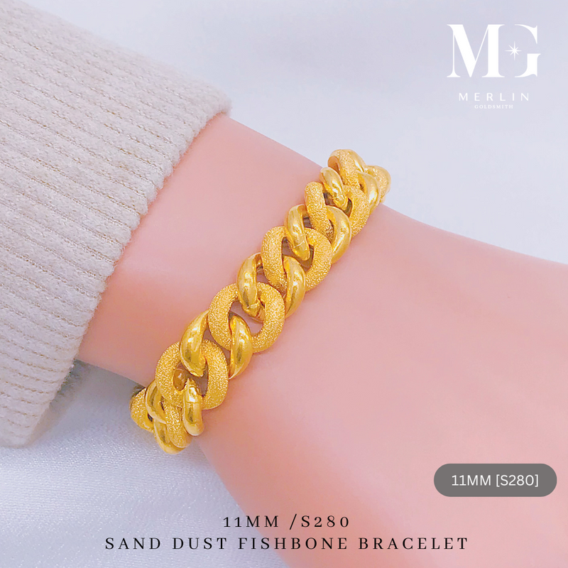 916 Gold Sand Dust Cutting Fishbone Bracelet [S280 / 11MM]