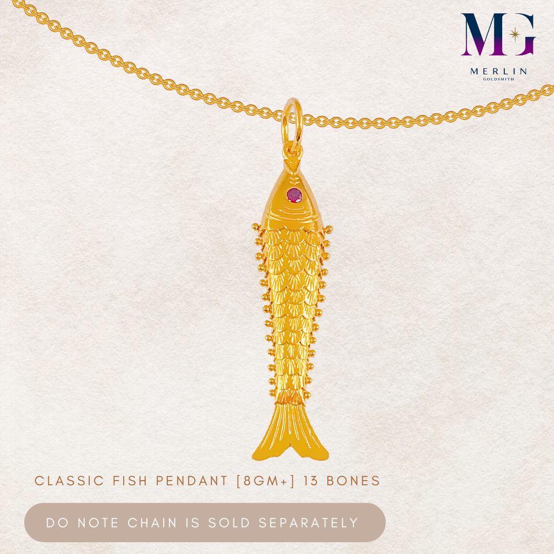 916 Gold Classic Fish Pendant (13 Bones, 8GM+/-)