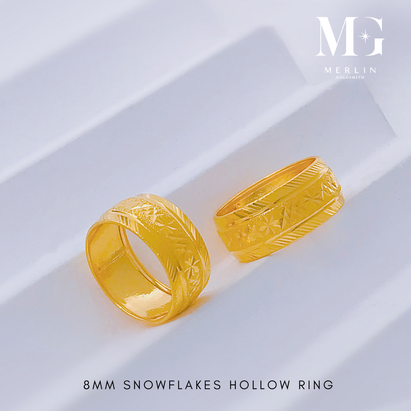 916 Gold 8mm Hollow Snowflakes Ring