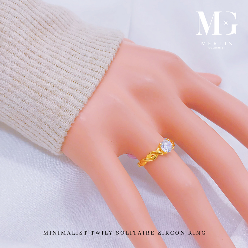 916 Gold Minimalist Twily Solitaire Zircon Ring