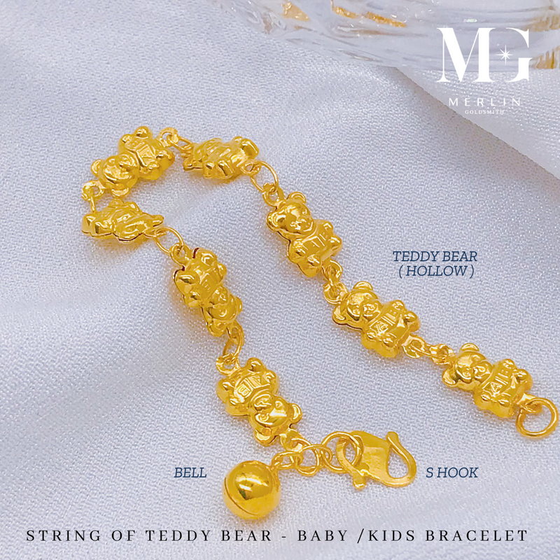 916 Gold String of Teddy Bear Baby / Kids Bracelet