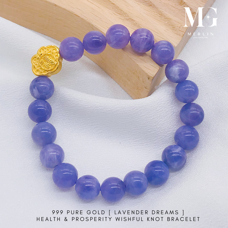 (Mother's Day Special) 999 Pure Gold [Lavender Dream] Health & Prosperity Wishful Knot Bracelet
