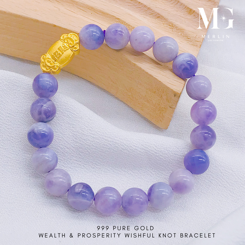 (Mother's Day Special) 999 Pure Gold [Lavender Dream] Wealth & Prosperity Wishful Knot Bracelet
