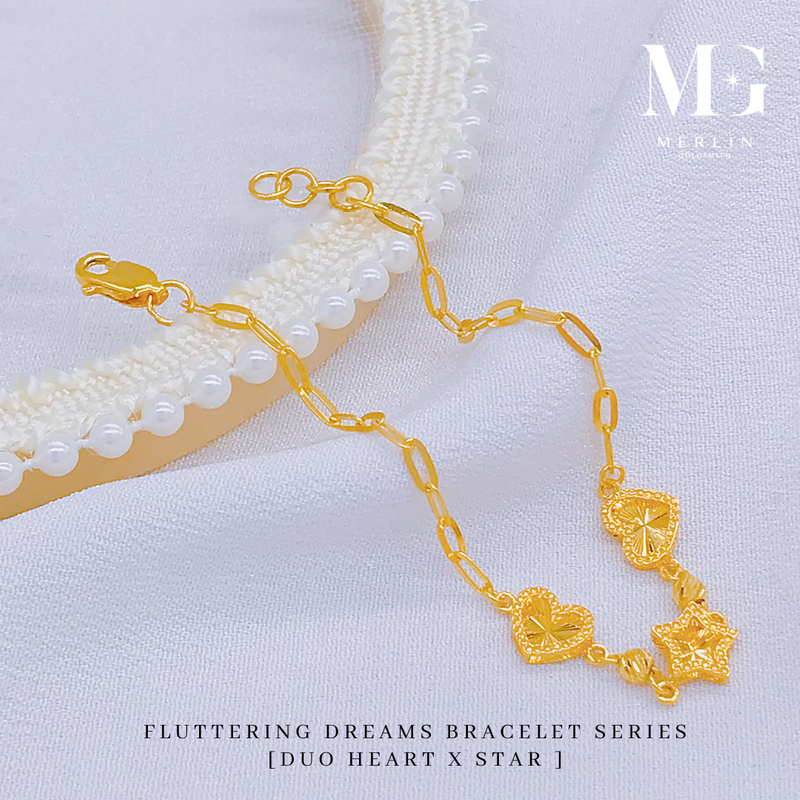 916 Gold Fluttering Dreams Bracelet Series - Duo Heart x Star