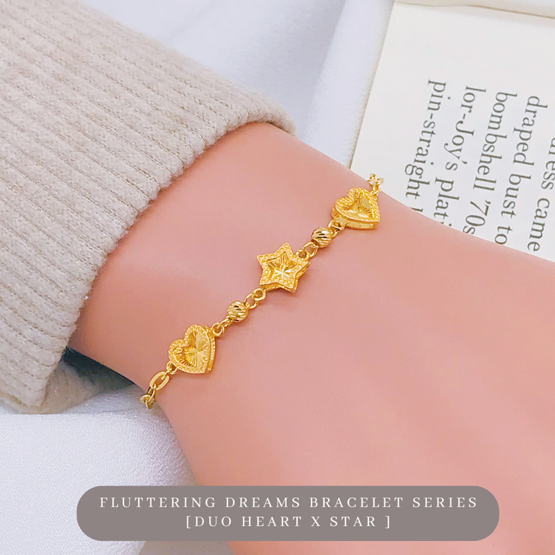 916 Gold Fluttering Dreams Bracelet Series - Duo Heart x Star