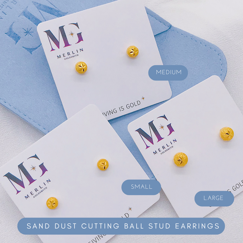 916 Gold Sand Dust Cutting Ball Stud Earrings