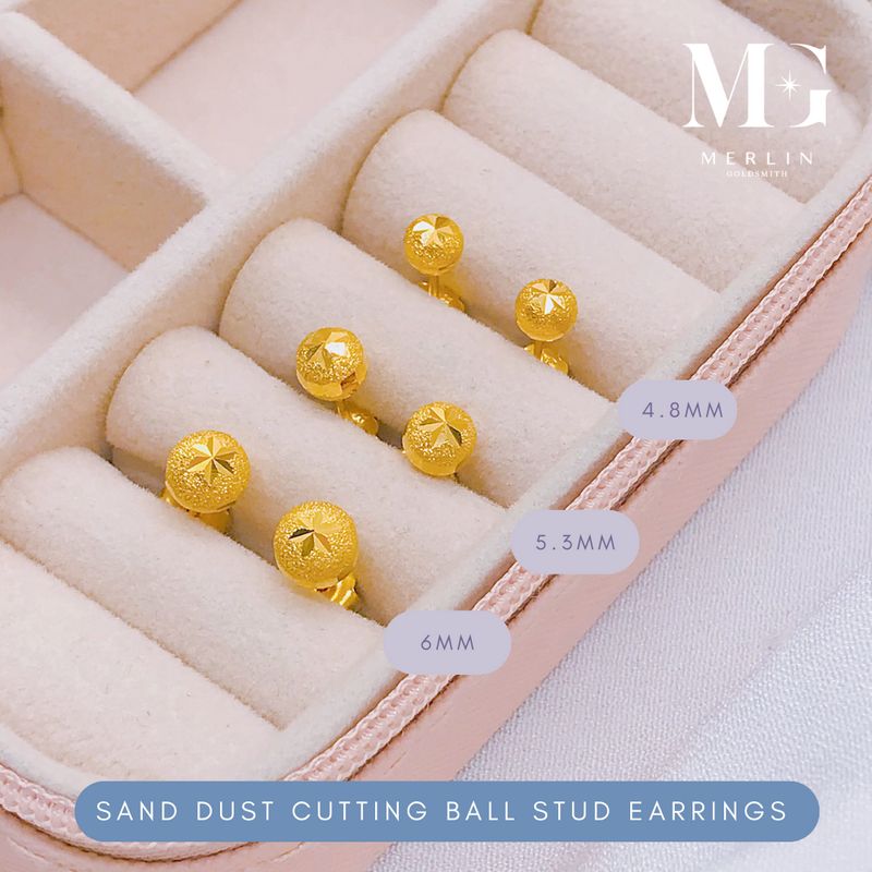 916 Gold Sand Dust Cutting Ball Stud Earrings