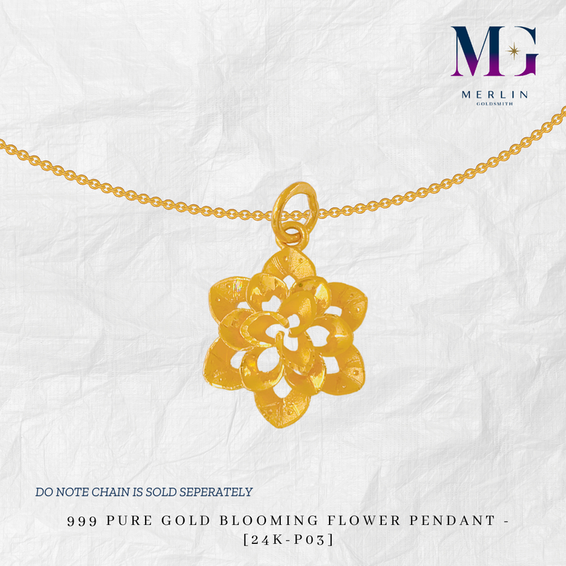 999 Pure Gold Blooming Flower Pendant - [24K-P03]