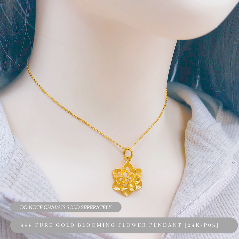 999 Pure Gold Blooming Flower Pendant - [24K-P03]
